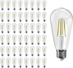 Jensense LED Edison Light Bulbs 8 Watt Dimmable 5000K Daylight White, E26 60 Watt Equivalent, Vintage Bulbs 800lm CRI 90 Clear Glass 48 Pack