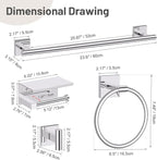 5-Piece Polish Chrome Bathroom Hardware Set, SUS304 Stainless Steel Bathroom Accessories Set 23.6 inches Towel Bar, Toilet Paper Holder with Shelf, Towel Ring and Two Towel Hooks Wall-Mounted