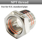 2 Pcs Reducer Hex Bushing, 304 Stainless Steel 1" Male NPT to 1/2" Female NPT（ 1"MNPT - 1/2"FNPT） Pipe Fitting Hex Bushing, Heavy Duty Pipe Fitting Reducer Adapter