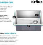 Kraus KHU111-25 Standart PRO 16 Gauge Undermount Single Bowl Stainless Steel Kitchen Sink, 25 Inch