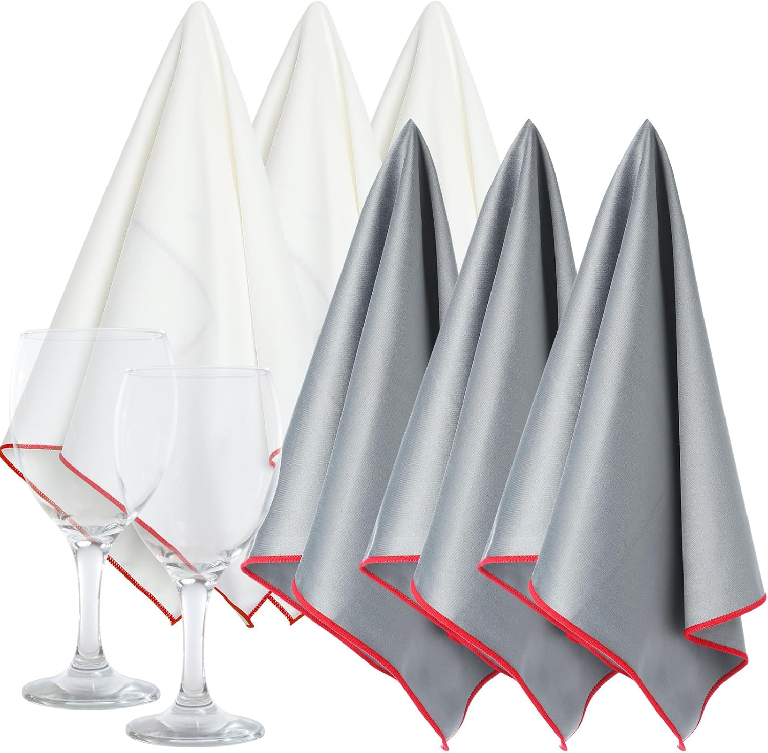 VitalCozy 6 Pcs Wine Glass Polishing Cloths Large Microfiber Cleaning Cloths 25 x 20 Inch Lintless Towels for Drying Wine Glasses Cleaning Window Stemware Dishes Glassware (Gray, White)