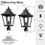 Large Outdoor Post Light Fixtures 21'' Lamp Post Light Fixture Black Finish Waterproof Anti-Rust Aluminum Pillar Outside Lighting for Walkway, Driveway, Patio, Porch