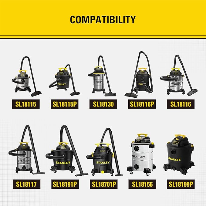 Stanley 08-2566B High Efficiency Shop Vac Filters, Replacement Hepa Cartridge Filter Fit for Most 5-18 Gallon Wet Dry Vacuum Cleaners, Shop Vacuum Wet and Dry Accessories