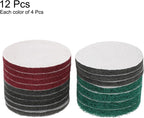 HARFINGTON 4pcs Scrubber Scouring Pads 180 400 800 1200 Grits 5 Inch Drill Power Brush Hoop and Loop Surface Conditioning Disc Drill Scuffing Disc Scrub Pads for Kitchen Cleaning, 4 Colors