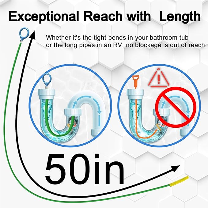 3Pcs Drain Snake Hair Remover Tool, 50 IN Sink Snake - A Highly Effective Drain Cleaner Tool for Various Bathroom Drains like Sink, Bathtub and Shower to Unclog Swiftly