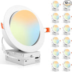 LEDIARY 12 Pack Gimbal LED Recessed Lighting 6 Inch, 5CCT Adjustable Recessed Light Slim Selectable 2700K-6000K,750LM Air Tight Canlights with Jbox,Canless Downlight Ceiling Light with IC Rated ETL