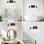 3 Light Bathroom Light Fixtures Black Vanity Light Over Mirror Modern Farmhouse Wall Lighting Sconces Rustic Industrial Wall Lamp for Bathroom, Bedroom, Living Room E26 Socket with Glass Shade