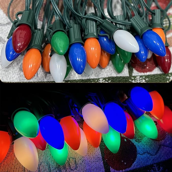 SUNSGNE 25 Pack C7 LED Multicolor Christmas Replacement Light Bulbs for Christmas Indoor Outdoor String Lights, E12/C7 Candelabra Base, 0.6 Watt