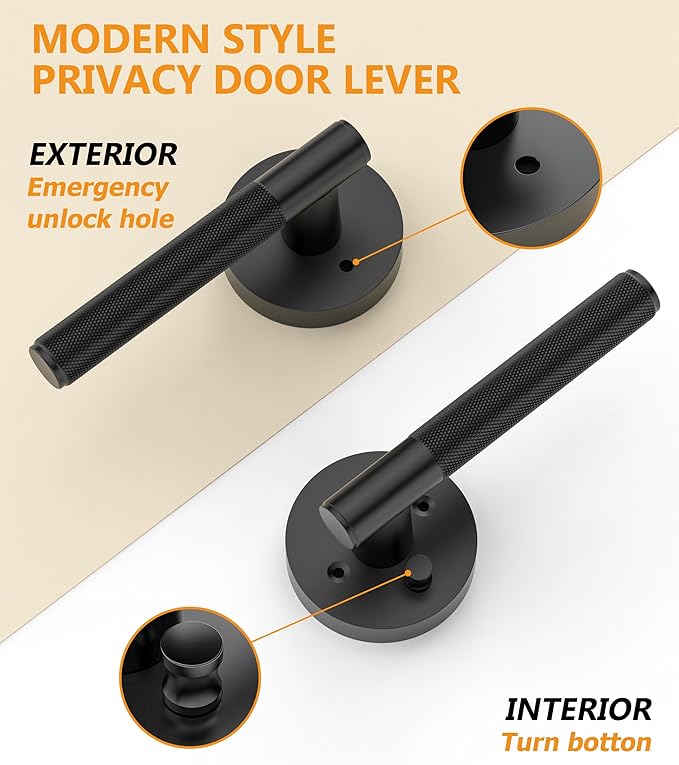 Asidrama 1 Pack Privacy Door Handles, Door Lever with Door Knobs Indoor for Bedroom or Bathroom, Heavy Duty Black Door Handles Interior with Locks for Left Right Sided Doors