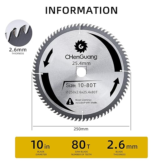 10 Inch 80 Tooth Miter/Tungsten Carbide Tipped Blade High-Performance Professioal Saw Blade for Cutting Wood