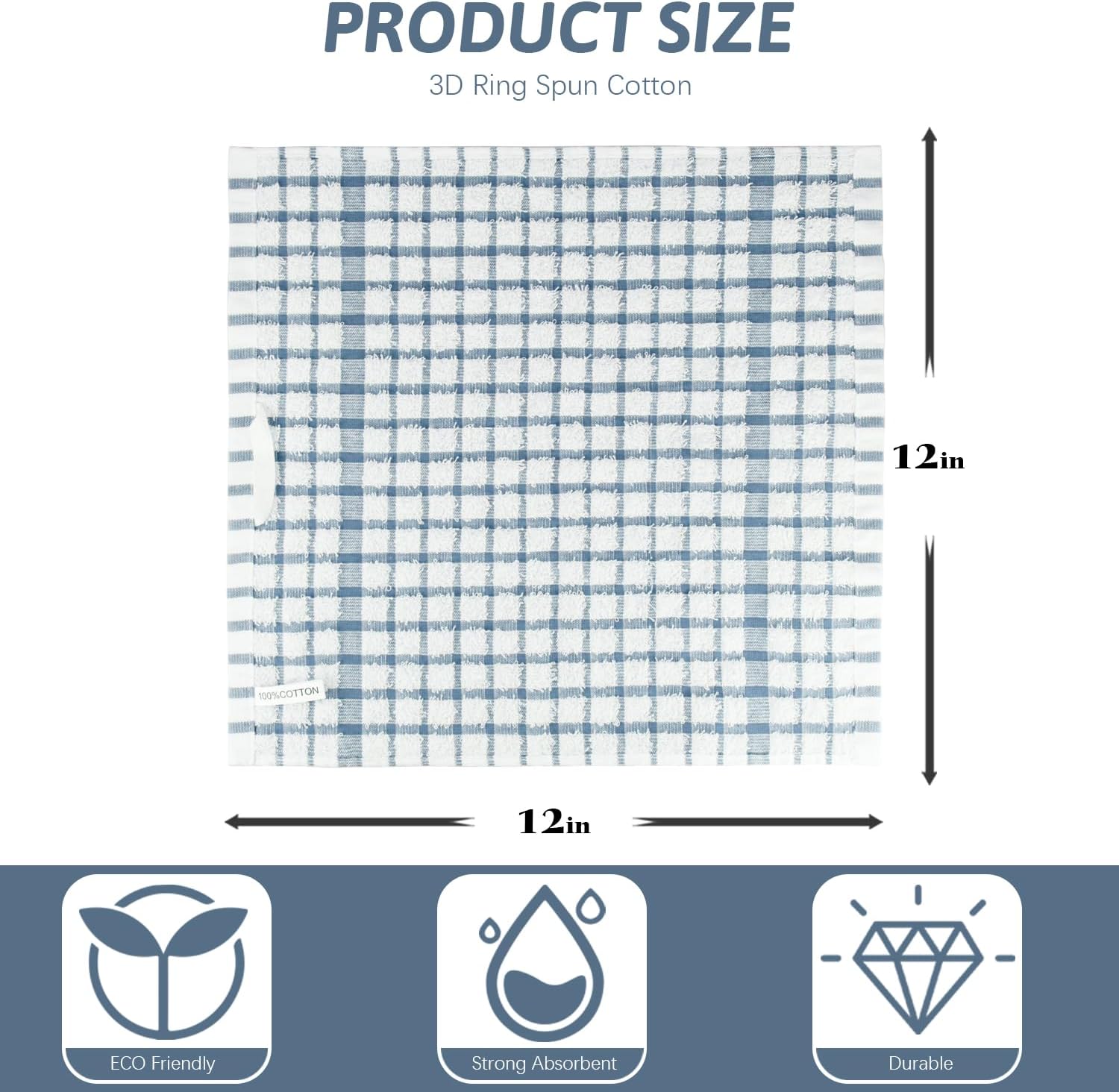 Nialnant 12PCS Dish Cloths,100% Cotton Soft Absorbent Cleaning Rags,Quick Drying Dish Towels for Kitchen,Washing Dishes-Little Blue,12x12in