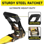 Car Tie Down Straps for Trailers 2inch x10ft - J Hooks with Safety Clips(10,000 Lbs Break Strength)-4 Pack Heavy Duty Vehicle Hauler Strap Tire Ratchet Straps with Axle Straps for Truck Utv Trailer