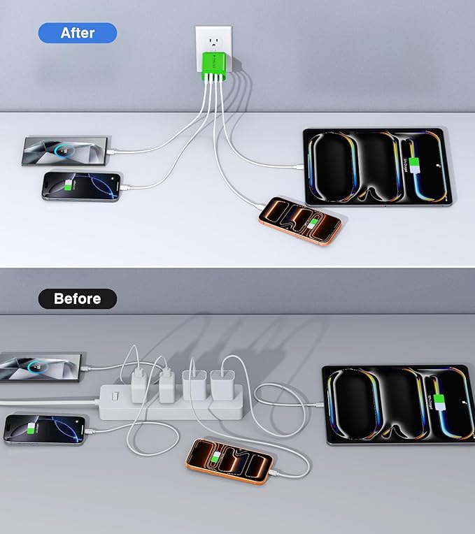 2 Pack USB C Charger, 40W Fast Charge Cube, 4-Port QC+PD Wall Plug,Multi-Port Type C Power Adapter for iPhone 17 16 15 14 13 12 Pro Max XS XR 8,Galaxy S24,Nexus,HTC,Google Pixel,and More(Green)
