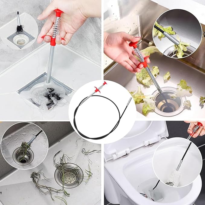 Drain Snake,116 inch Drain Clog Remover - Flexible Grabber Claw Pick Up Reacher Tool for Home Sink, Bathroom Tub,Drain, Toilet, Tight Spaces
