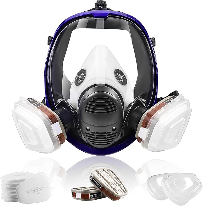 Full Face Respirator Mask with Filters, Anti-Fog Lens Anti-Gas Anti-Dust Gas Mask Against Vapours & Particles, Paint