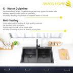 SHACO 33x22 Inch Black 50/50 Double Bowl Drop In Kitchen Sink, Top Mount 16 Gauge Gunmetal Black Stainless Steel Kitchen Sink with Grid and Accessories