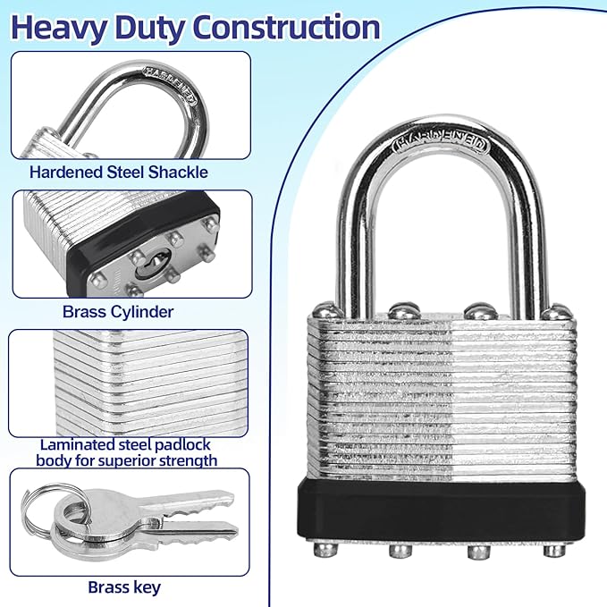 Padlocks with Same Key, LQYN 60 Pcs Laminated Keyed Padlock (1-9/16", 40mm), Keyed Alike Locks, Normal Shackle, for Storage Locker, Hasp Latch, Toolbox, Sheds