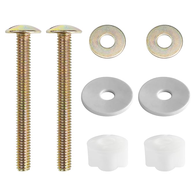Toilet Screws Replacement Kit, Heavy Duty Toilet Seat Fastener with Plastic Nut and Metal and Rubber Washers, Universal Toilet Bolt and Screw Set for Top Mount Toilet Lid Hinge (MFL18)