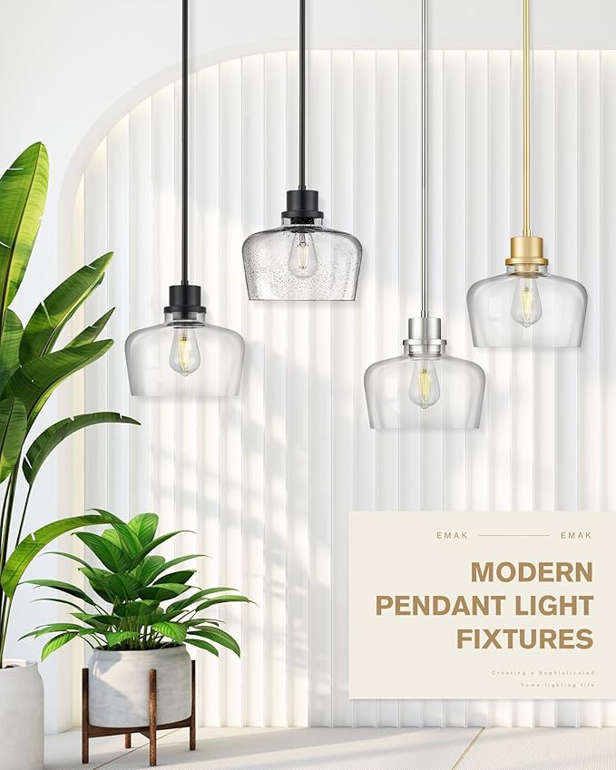 Emak Modern Gold Pendant Lights Kitchen Island, 10 Inch Large Pendant Light Fixtures with Clear Glass Shade for Kitchen, Dining Room, Entrance, PL126-GD-CG