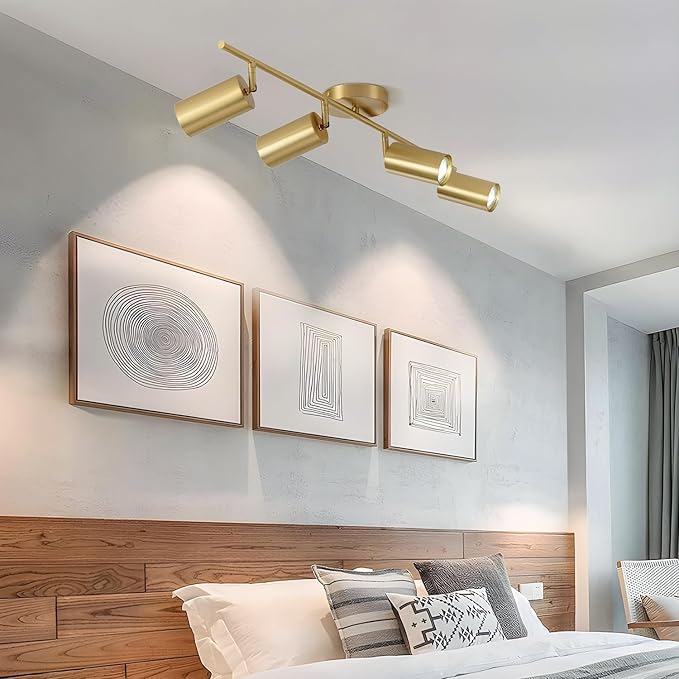 KCO Lighting 4-Light Flush Mount Track Lighting Fixtures Modern Kitchen Track Lights Brass Gold Ceiling Light Spotlight Mid Century Bar Spot Lights Indoor