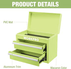 WORKPRO Metal Mini Tool Box, Top Tool Chest containing Two Drawers with Ball Bearing Slides, PVC Drawer Liners and PP Feet Pads, Durable Cold Rolled Steel Small Toolbox for Multi-Purpose Storage