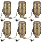 6 Pcs Pull Chain Lamp Socket Replacement, E26 Standard Threaded Base, Light Socket with Pull Chain, Lamp Parts for Repair (Antique Brass)