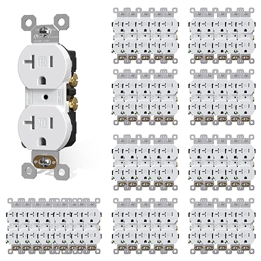 AIDA 20 amp Outlet Duplex Electrical Receptacle Outlets,Tamper Resistant,Heavy-Duty Receptacle Wall Outlet,Residential,TR,3-Wire, Self-Grounding Clip, NEMA 5-20R,UL Listed 50 Pack, White