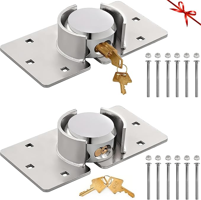 2 Pack Van Door Lock, 73MM Heavy Duty Solid Steel Hidden Shackle Padlock and Hasp Set Keyed Different, with 4pcs Keys and 80mm Screws for Vans, Trucks, Gates, Trailer