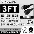16/3 Black Indoor Outdoor Extension Cord 3 Ft 2 Pack Waterproof, Heavy Duty Extension Cord with 3 Prong Grounded Plug,13A 1625W 16AWG SJTW, Flexible Weatherproof Power Cable
