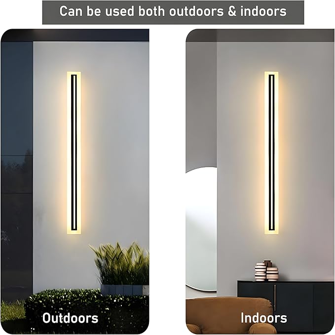 2 PACK-79inch Long Outdoor Modern LED Wall Light,Waterproof IP65 Warm White 110V led Wall Mount Lighting Fixture Rectangular Black Elegant Frosted White Acrylic Anti Rust.