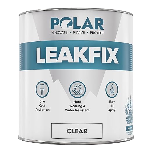 Polar Specialist Coatings Clear Leak Fix Paint - 35 oz - One Coat Waterproof Sealant with Reinforced Fibers, Instantly Seals Leaks & Cracks for Roofs, Drainpipes and Gutter Repairs for Exterior Use