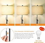 Adjustable Height Floor Lamp for Living Room, Black Standing Lamp for Bedroom Office, Modern Tall Lamp with Linen Shade, 3-Way Dimmable 8W 3000K LED Blub Included (Black)