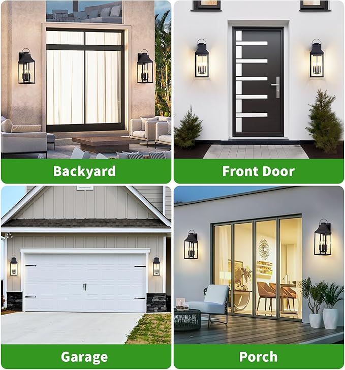 tewei 22'' Large Outdoor Wall Light, Porch Light Outdoor Wall Sconce Lantern, 4-Light Modern Black Exterior Lighting Fixture Wall Mount, Outside Light for House Garage, 1-Pack