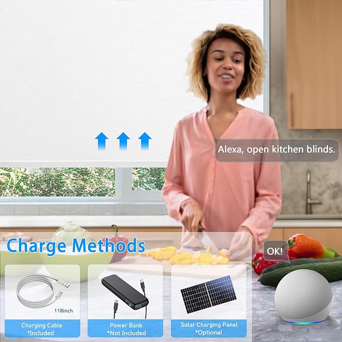 Motorized Blinds with Remote Cordless Automatic Motorized Shades Custom Blinds for Windows Smart Curtains Compatible with Alexa Google Home(Blackout Jacquard White,W37 x H72in)