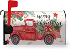 Christmas Red Truck Mailbox Covers Magnetic 21x18 Inches Standard Size Xmas Winter Mailbox Cover Wraps Post Letter Box Cover for Outside Garden Yard Outdoor Christmas Mailbox Decorations