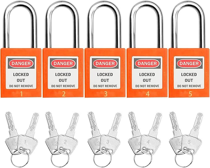 SAFBY Lockout Tagout Locks, Safety Padlock, Keyed Differently Loto Safety Padlocks for Lock Out Tag Out Kits Station (Orange 1-10)