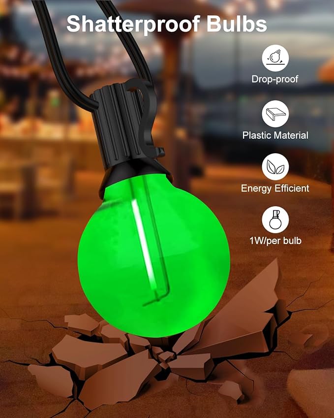 5 Pack G40 Green Led Replacement Bulbs,E12/C7 Candelabra Base,1 Watt Shatterproof Colored Bulbs for Christmas Halloween Outdoor Indoor Decor (Green)