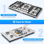 5 Burners Built in Gas Stovetop Cooker Gas Range Portable Stainless Steel Cooktop LPG/NG Dual Fuel Cast Iron Grate Gas Stove Kitchen Cooking Stove for Home RV Outdoor Apartment Silver(33.85x19.68Inch)