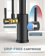 FORIOUS Black Kitchen Faucet with Purfied Water Filter, 2 in 1 Commercial Stainless Steel Pull Down Sink Faucet and Drinking Water Faucet 2 Handle for Pot Filler Kitchen Sink Farmhouse Bar