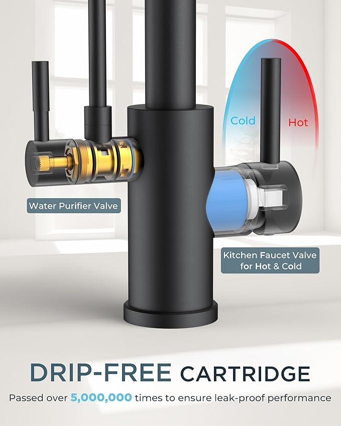 FORIOUS Black Kitchen Faucet with Purfied Water Filter, 2 in 1 Commercial Stainless Steel Pull Down Sink Faucet and Drinking Water Faucet 2 Handle for Pot Filler Kitchen Sink Farmhouse Bar