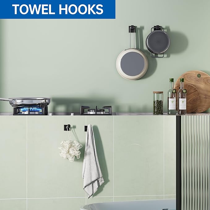 10-Pieces Bathroom Hardware Set, SUS304 Stainless Steel Wall Mounted 16 Inch Towel Bar, Toilet Paper Holder, Towel Hooks, Bathroom Towel Bar Set (Matte Black (Type 2), 10 Piece-16 inch)