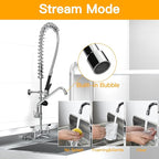 Commercial Sink Faucet Wall Mount with Pre Rinse Sprayer 8 inch Center Wall Mount Kitchen Sink Faucet 42" Height with 14" Add-on Swing Spout for 1/2/3 Compartment Sink