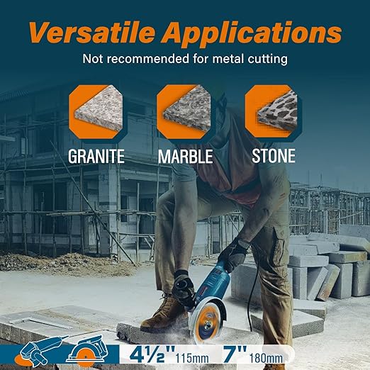 7 Inch Diamond Blade for Granite, Ceramic, Marble, Stone and Hard Bricks, Super Thin Turbo Rim Design for Angle Grinders and Handheld Saws, Dry and Wet Use, 7/8"-5/8" Arbor (2 PCS)