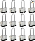 HOX Keyed-Alike Padlocks w/ 2” Long Hardened Shackle, 1-9/16” Wide Body, 12-Pack Shackle Padlock for Hasp Latch, Shed, Fence, Storage Locker, Black