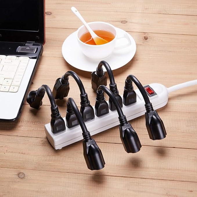 [ETL Listed] Miady Short Power Extension Cord Outlet Saver, 16AWG/13A, 3 Prong (4 Pack, Black, 8 Inch)