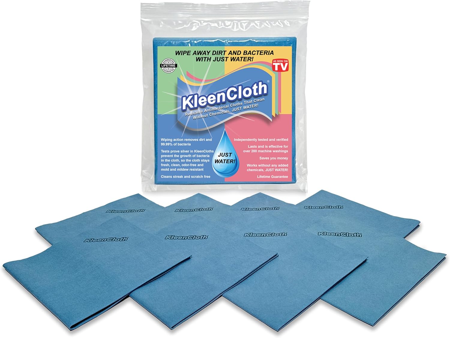 Reusable Antibacterial Cleaning Cloths – Removes 99.99% of Bacteria with Just Water | Silver-Embedded, Chemical, Odor, Streak & Scratch-Free for All Surfaces | 8 Pack