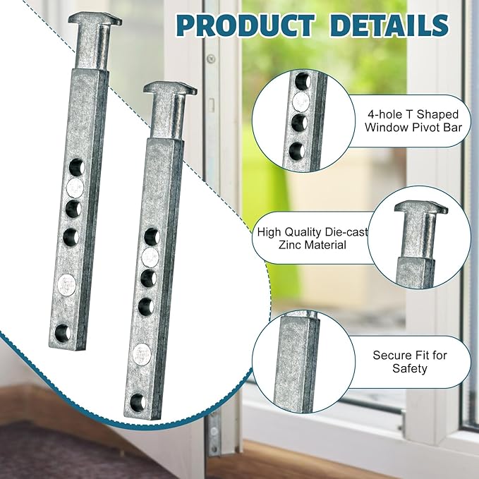 Zonon 6 Pack 4 Hole Die Cast T Shaped Pivot Bar Mental Window Pivot Bar Sturdy Window Replacement Parts for Home Replacement, 3 Inches