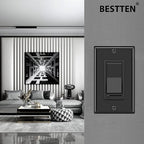 BESTTEN 2 Pack Dimmer Wall Light Switch, Single Pole or 3-Way LED Slide Dimmer Switch, Compatible with Dimmable LED, Incandescent, Halogen and CFL Bulbs, Wallplate Included, UL Listed, Gloss Black