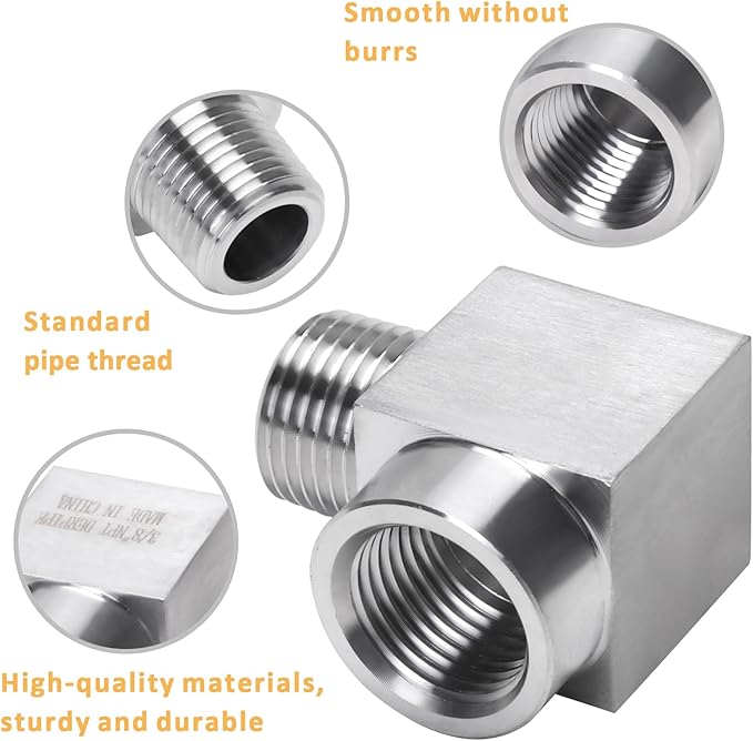90 Degree Street Elbow - 1/2" NPT Male to 1/2" NPT Female Stainless Steel 304 Heavy Duty Forged Square Barstock Street Elbow Adapter Pipe Fitting (pack of 2)