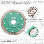 Diamond Porcelain Saw Blade 4-1/2" Tile Blade Ceramic Cutting Disc 115MM with X Teeth Turbo Mesh Rim for Ceramic Tile Porcelain Granite